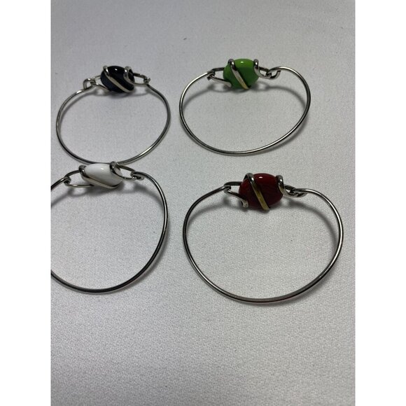 Vtg Silver Wrapped Wire Green Copper Black White Glass Bangle Bracelets 4 in lot - Picture 7 of 8